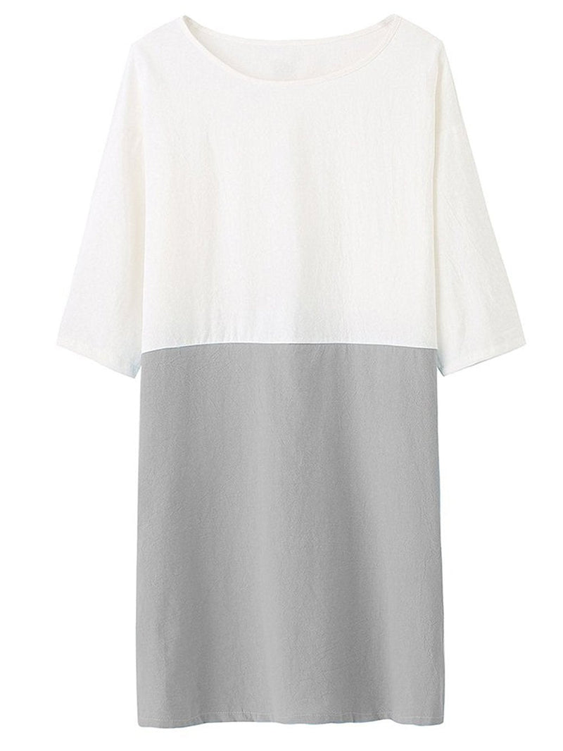 Famulily Women's Oversized 3 4 Sleeve Two Tone Colors Loose T Shirt Dress with Pockets Grey Large - BeesActive Australia