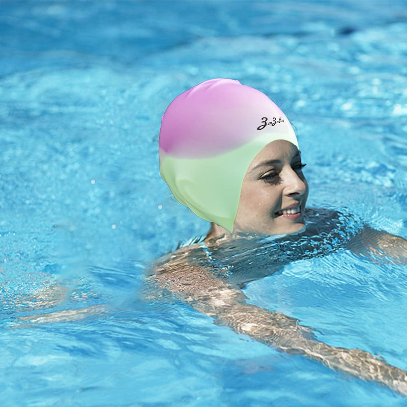 (2 Pack) ZmZmBay Swim Caps for Long Hair , Durable Silicone Swimming Caps for Women Men Adults Youths Kids, Multi Color and Waterproof Bathing Cap,Easy to Put On and Off - BeesActive Australia