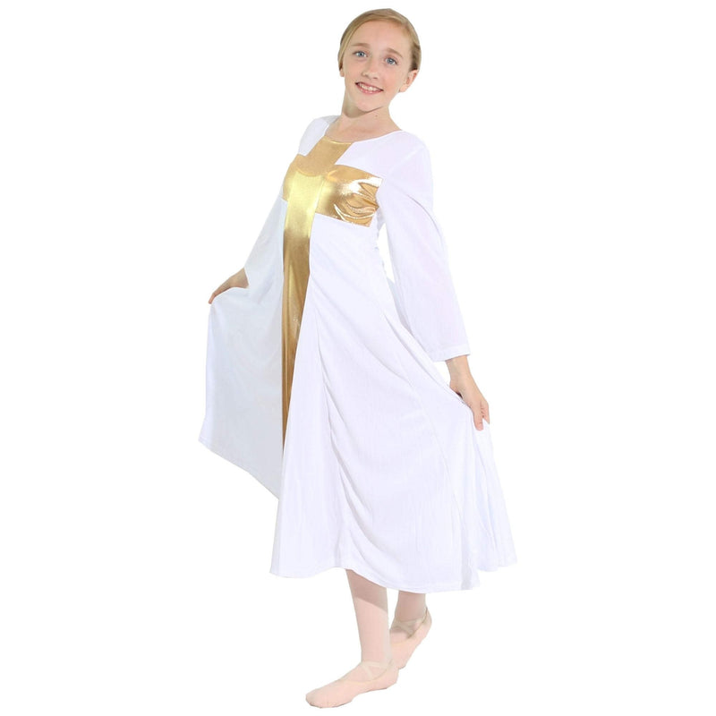 [AUSTRALIA] - Danzcue Girls Praise Cross Long Dress 8 / 10 White-gold 