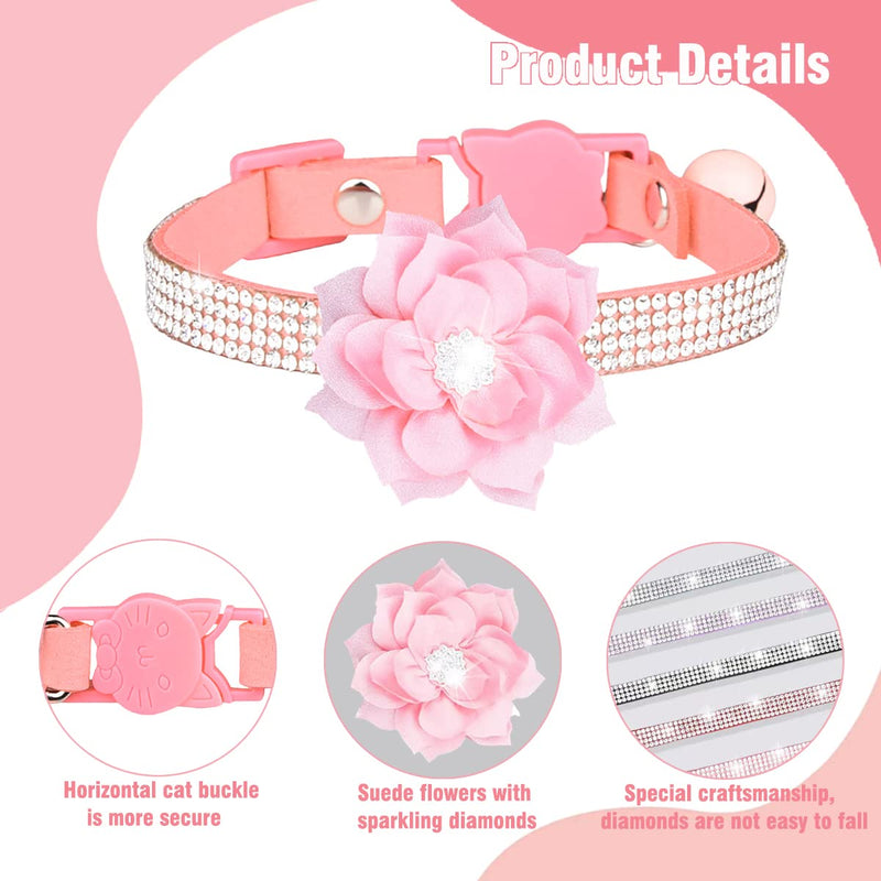 IDOLPET Cat Collar Bling Diamond Breakaway Cat Collar with Bell Rhinestones Pet Collars with Soft Velvet Adjustable Shine Collar for Cats Girls and Small Dogs Puppy Pink - BeesActive Australia