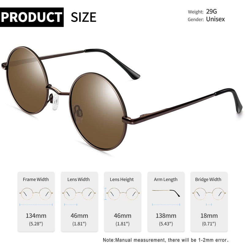 Joopin Polarised Steampunk Sunglasses for Men and Women UV400 Protection Metal Frame Circle Retro Round Sunglasses Mens A13-brown - BeesActive Australia