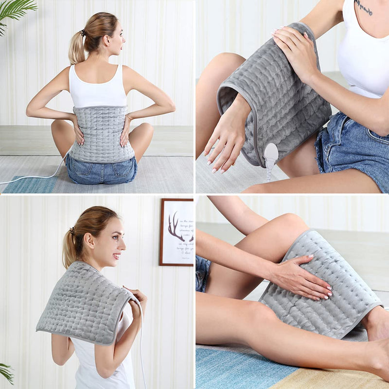 Heating pad, Electric Heat Pad with Automatic Switch-Off and 6 Temperature Levels Heating pad for Back Neck Shoulder Belly Heating Technology - Machine Washable. (Silver Gray, 12" x 24") Silver Gray 30.48x60.96 cm (Pack of 1) - BeesActive Australia