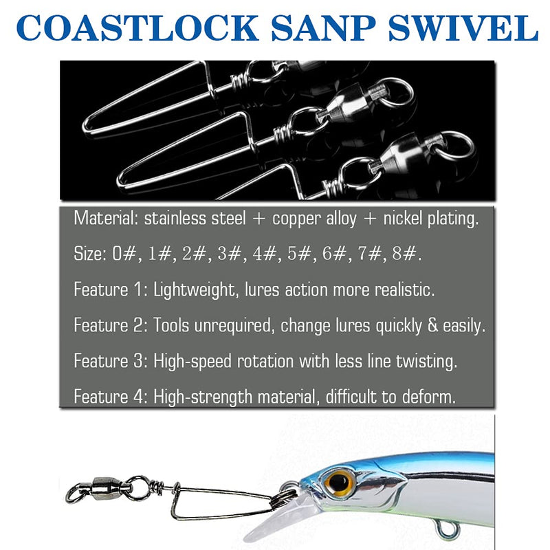 AMYSPORTS Saltwater Connector Fishing Snap Swivel High Strength Snaps Swivel Freshwater Ball Bearing Fishing Swivels Stainless Steel Corrosion Resistant Black Nickel Size 1+1 (31lb) 25 pcs - BeesActive Australia