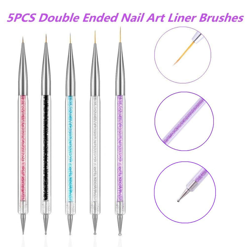 FULINJOY 5 Pieces Nail Art Liner Brushes, Dual-ended Nail Art Point Drill Drawing Brush Pen Dotting Tools Set, Nail Design Liner Brushes and Dotting Pen - BeesActive Australia