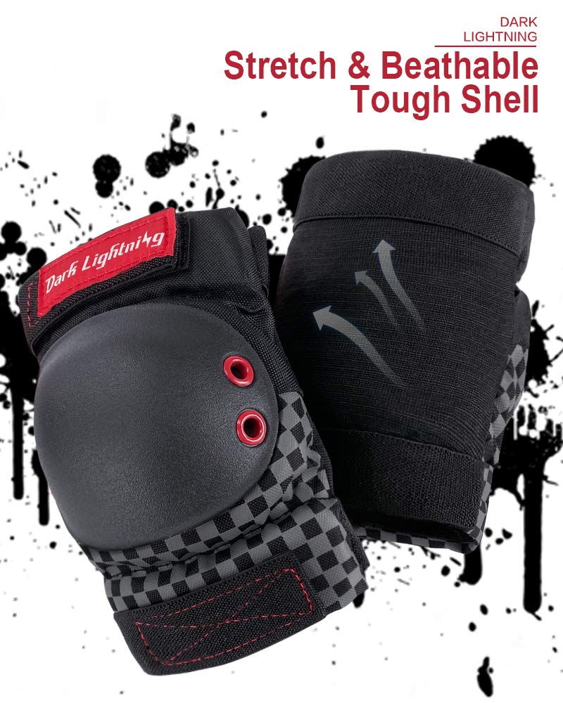 Dark Lightning Adult/Youth/Junior Knee Pads Elbow Pads Wrist Guards 3 in 1 Protective Gear, for Skateboard,Roller Skate,Inline,Cycling,MTB Bike,Scooter Black M Size for Junior/Teen - BeesActive Australia