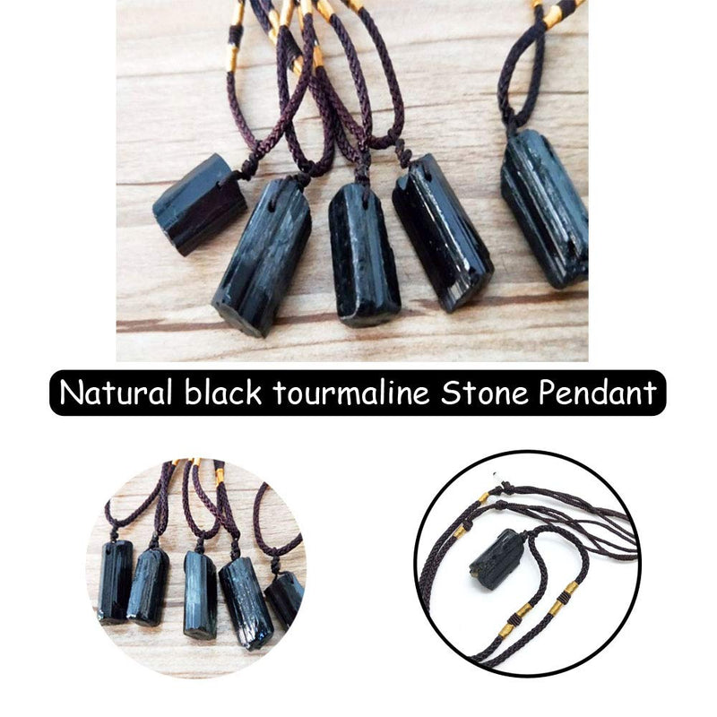 SaiDian Black Tourmaline Stone Pillar Pendant EMF Protection Necklace Tourmaline Amulet Crystal Healing Pendant 2PCS - BeesActive Australia