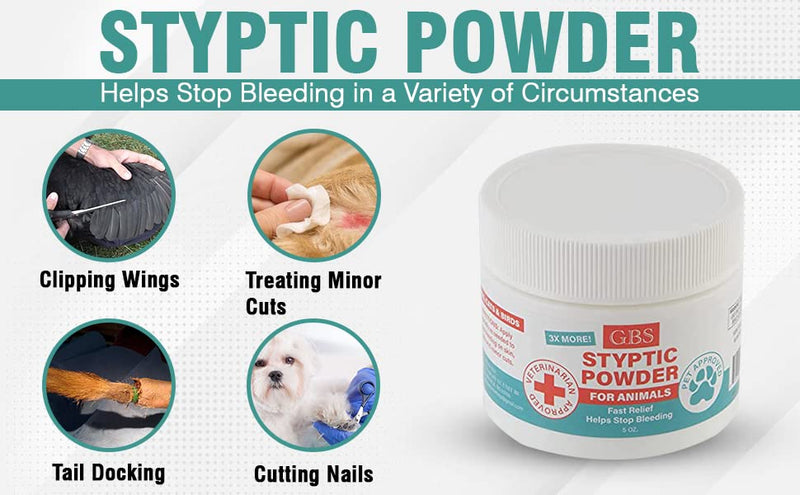 G.B.S GBS Styptic Powder for Animals 5 oz Dogs, Cats & Birds Cutting Nails - Stop Bleeding Styptic Clotting Blood Powder – Easy to Apply 3X More - BeesActive Australia