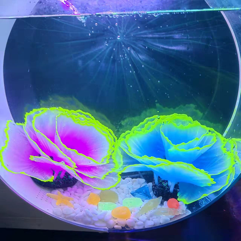 Livfodrm Glowing Fish Tank Decorations Glow Aquarium Decor Coral Ornaments, 2pcs Silicone Flower Plants and 10pcs Colourful Sea Shells/Luminous Stone Glow in The Dark for Aquarium Decoration - BeesActive Australia