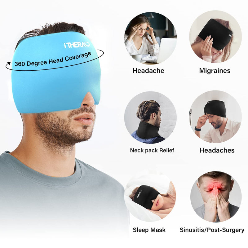 I-THERA-U Migraine Relief Cap - Reusable Headache Relief Cap, Flexible Headache Hat for Migraine, Migraine Cap for Tension Headache, Sinus Pressure, Puffy Eyes, Stress Relief Migraine Hat Blue Compression - BeesActive Australia