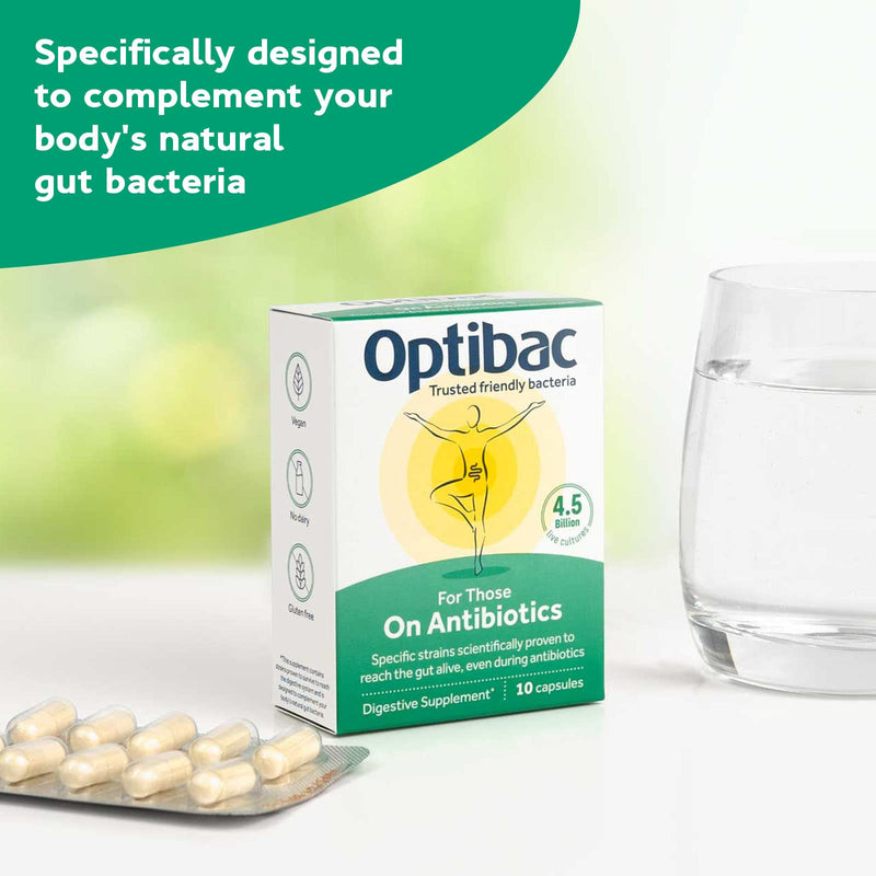 OptiBac for Those on Antibiotics | 4 Billion Friendly Bacteria Natural Supplement Course | Lactobacillus Acidophilus & Lactobacillus Rhamnosus | Researched Alongside Antibiotics | 10 Capsules, pack of 10 capsules - BeesActive Australia