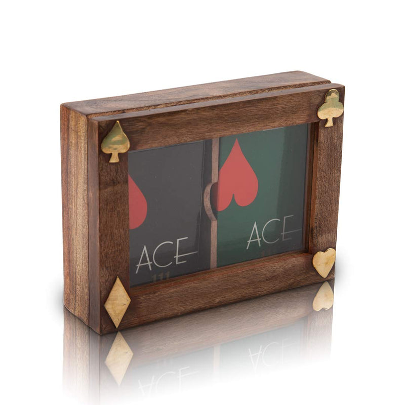Birthday Gift Ideas Handcrafted Classic Wooden Playing Card Holder Deck Box Storage Case Organizer With 2 Sets of Premium Quality 'Ace' Playing Cards Anniversary Housewarming Gifts Men Women - BeesActive Australia