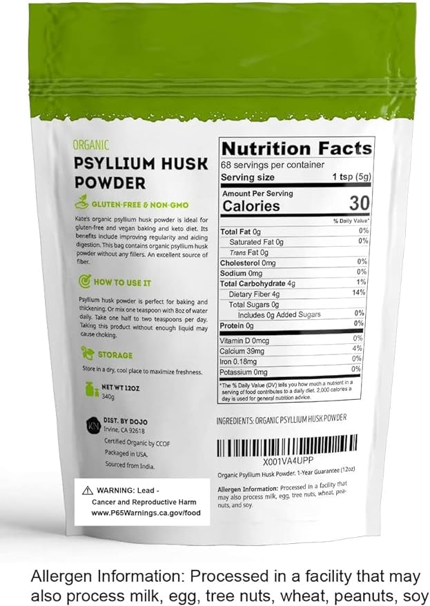 Kate Naturals Psyllium Husk Powder 12oz (340g) Directly shipped from overseas - BeesActive Australia