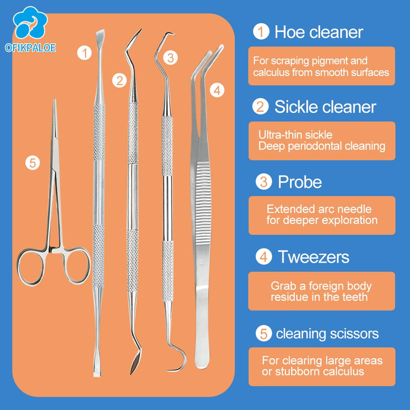 ofikpaloe Dog Teeth Scaler, Double Headed Spatula, Stainless Steel, Tartar Remover Pet Teeth Cleaning Tool for Dogs and Cats 7pcs - BeesActive Australia