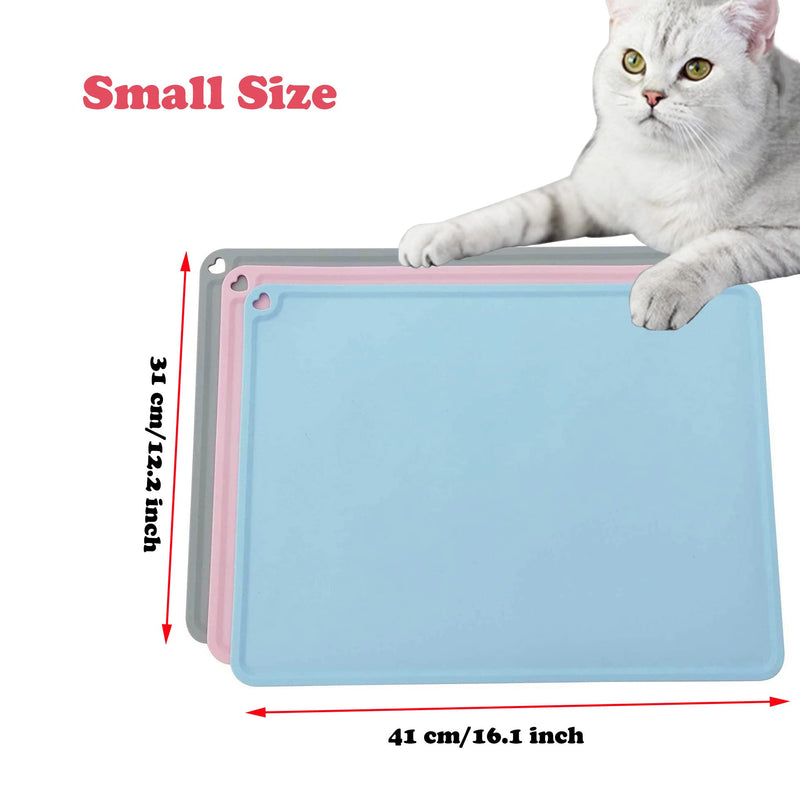 Silicone Pet Feeding Food Mat Dog Cat Placemat with Raised Edge, Anti-Slip Waterproof Pet Bowl Mats Pet Food Tray for Cats, Dogs and Small Animals 16.1"*12.2" Pink - BeesActive Australia