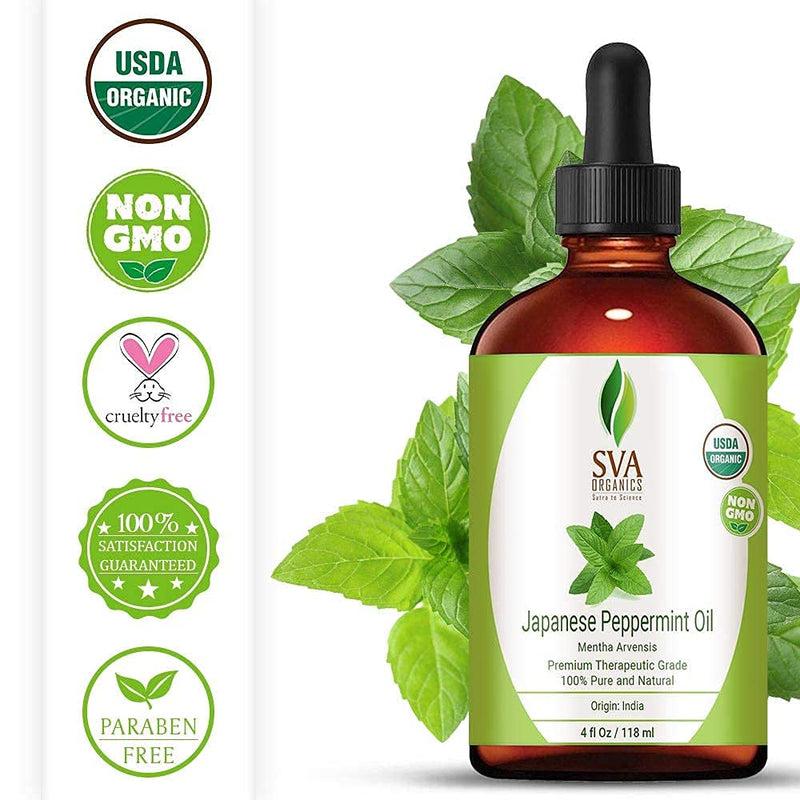 SVA Organics Japanese Peppermint Essential Oil Organic 4 Oz USDA 100% Pure and Natural Premium Therapeutic Grade For Aromatherapy, Skin Care, Hair Care & Body Massage - BeesActive Australia