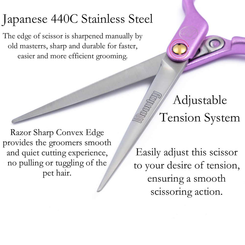 Moontay 6.0" Professional Curved Pet Grooming Scissor, Dog Cat Grooming Shear/Scissor with Ultra-Light Aeronautical Aluminum Handle, 440C Japanese Stainless Steel Grooming Scissor Purple 6.0" Straight Cutting Scissor - BeesActive Australia