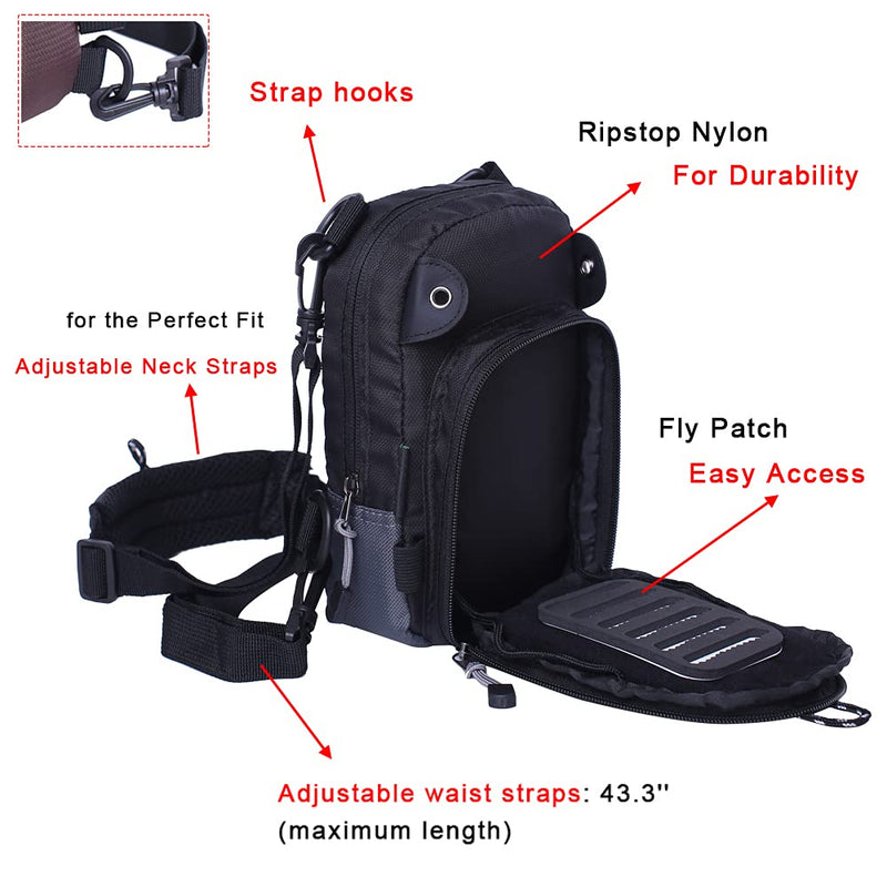 Kylebooker Small Fly Fishing Chest Pack Lightweight Tackle Storage Pouch Waist Bag Black - BeesActive Australia