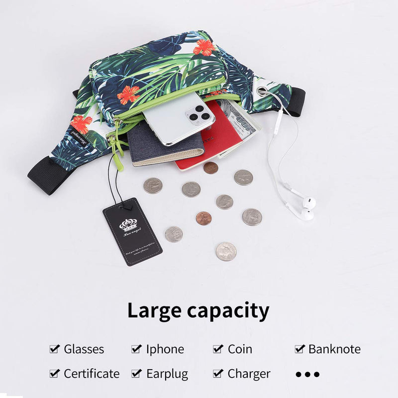 HUA ANGEL Fanny Waist Pack-Running Hiking Cycling Sport Casual Waist Bag Hip Pack Outdoor Travel Crossbody Sling Backpack for Men & Women Green leaf - BeesActive Australia