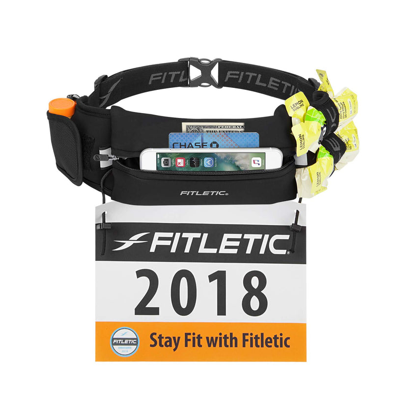 Fitletic Ultimate II Race Belt (Running Belt) | Patented No Bounce Technology for Marathon, Triathlon, Ironman, Trail, 5K, 10K | Sport Belt | N04 Black - BeesActive Australia