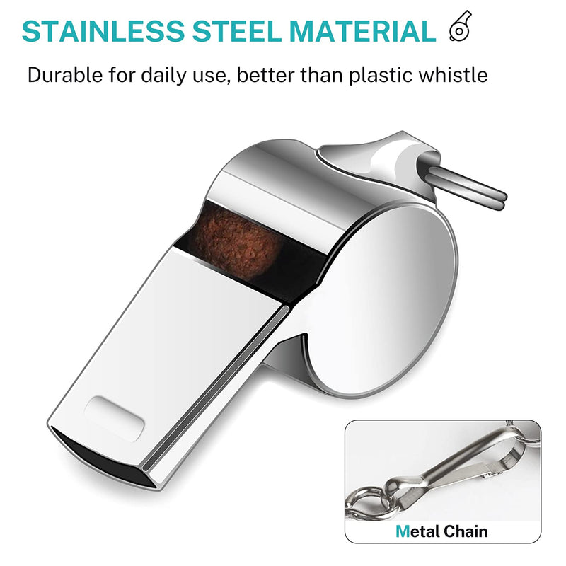 KTRIO Whistle Coach Whistles with Lanyard, Loud Metal Emergency Sports Whistle Soccer Football Whistles for Referee, Coaches, Teacher, Kids, 3 Pack Silver - BeesActive Australia