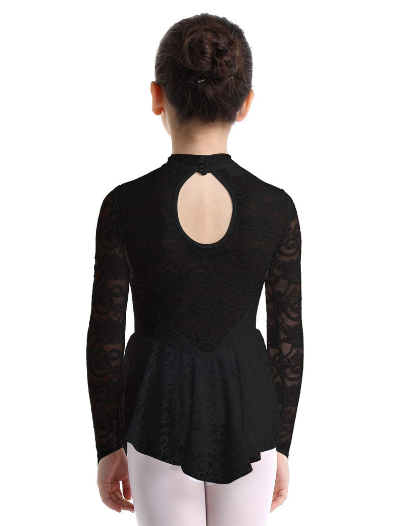 [AUSTRALIA] - Agoky Kids Girls Long/Short Sleeve Gymnastic Leotard Skirt Ballet Dance Tutu Dress Mock Neck Floral Lace Dancewear Black 13 / 14 