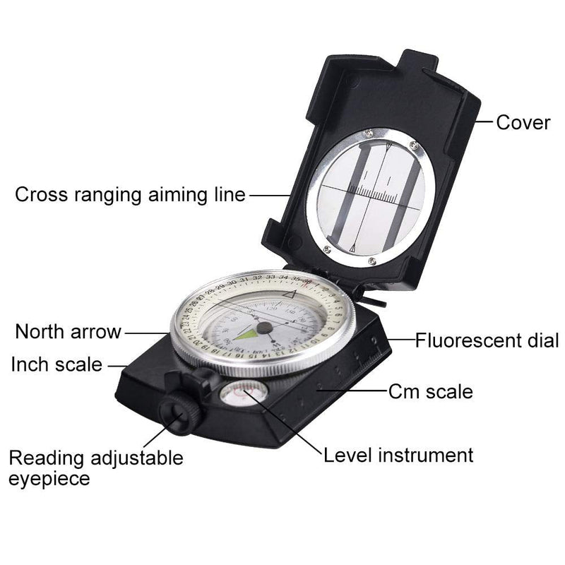 COSTIN Multifunctional Compass, Metal Military Waterproof High Accuracy Compass with Map Measurer, Distance Calculator,Bubble Level Perfect for Outdoor Activities, Matte Black - BeesActive Australia