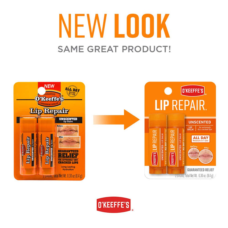 O'Keeffe's Unscented Lip Repair Lip Balm for Dry, Cracked Lips, Stick, Twin Pack, Clear, K0700432 - BeesActive Australia