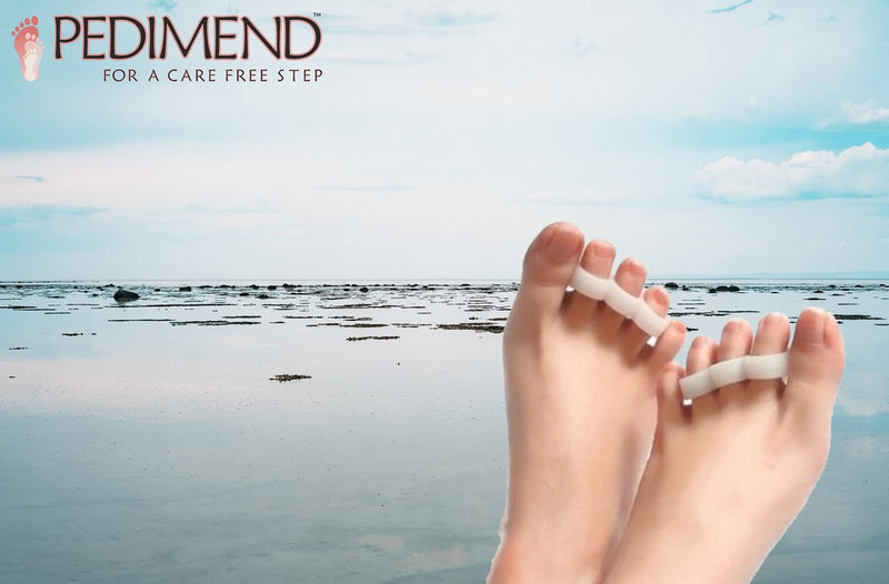 2X PEDIMEND Silicone Gel Toe Separator - Hammer Toe Straightener - Toe Dividers for Bunions - Avoid Toe Squeezing - Toe Separator for Overlapping Toes - Improves Balance & Foot Strength - Foot Care Three Finger Separator - BeesActive Australia