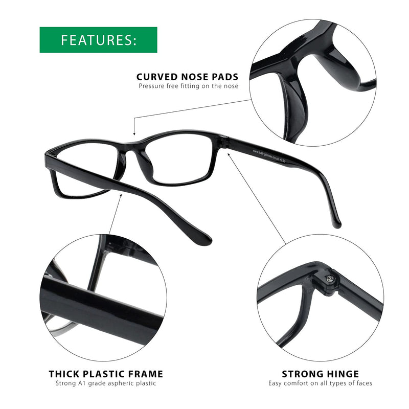 10 Pack Reading Glasses Women and Men, Spectacles Eyeglasses, Plastic Classic Style Black Frame, Inexpensive Value Readers, Multi Pack Set of Cheap Glasses for Reading (+2.50) +2.50 Magnification (Pack of 10) - BeesActive Australia