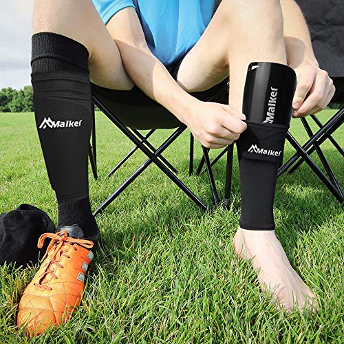Malker Soccer Shin Guards for Kids Youth Adults Shin Guards Pads with Sleeves, Lightweight and Compact, Protective Soccer Equipment Black Medium - BeesActive Australia