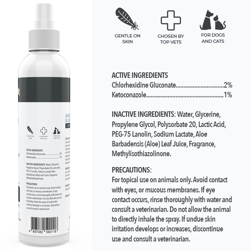 Smiling Paws Pets Advanced Chlorhexidine & Ketoconazole Spray for Cats & Dogs Skin Allergy Treatment - Hot Spot, Relief & Pet Anti Itch Spray 8oz - BeesActive Australia