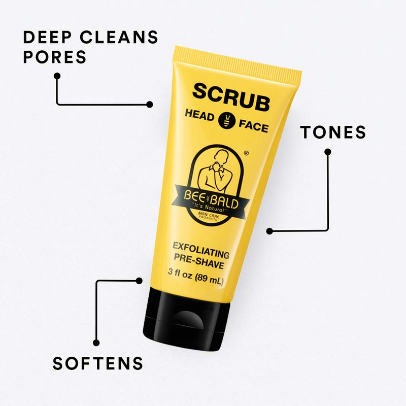 Bee Bald SCRUB Exfoliating Pre-Shave deep cleans and removes pore clogging dirt, oil and dry, flaky skin, preparing it for a �super close shave� and leaving it �smoother than a baby's behind� - BeesActive Australia