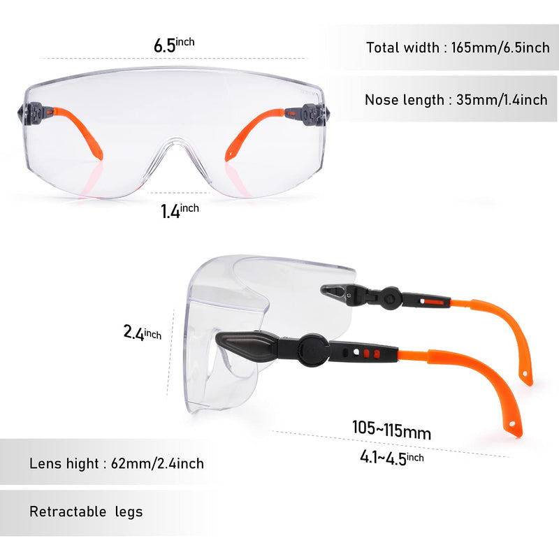 Anti Fog Safety Glasses Clear Anti Scratch Resistant Lens Work Over Glasses Orange - BeesActive Australia