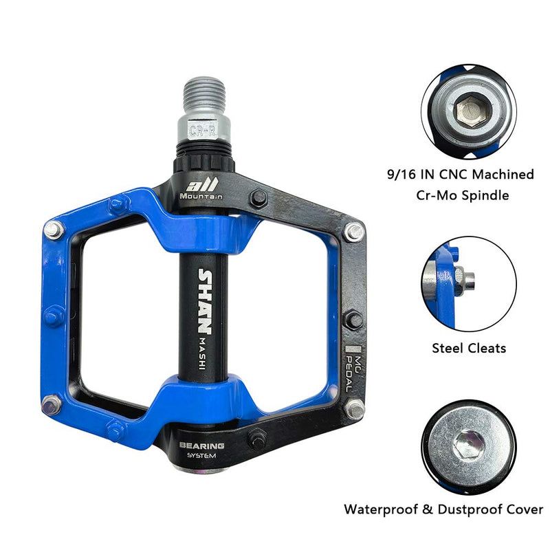 CMUNDLJQ MTB Pedals Mountain Bike Pedals Aluminum Alloy Non-Slip Bearing Lightweight 9/16" Flat Pedals for BMX Road Bicycle 528 blue - BeesActive Australia