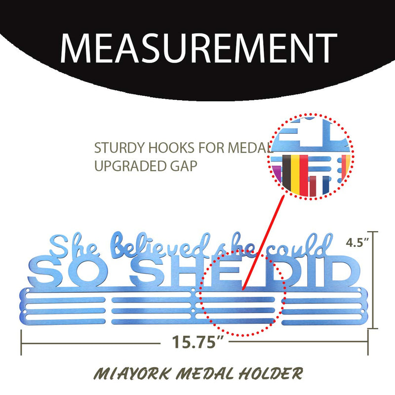 Miayork 2021UPGRADE Medal Holder Display Hanger Rack Medals-SHE Believed SHE Could SO SHE DID Plus Black Medal Holder Wall Mount Easy to Install Race Runner Medal Frame Azure Blue - BeesActive Australia