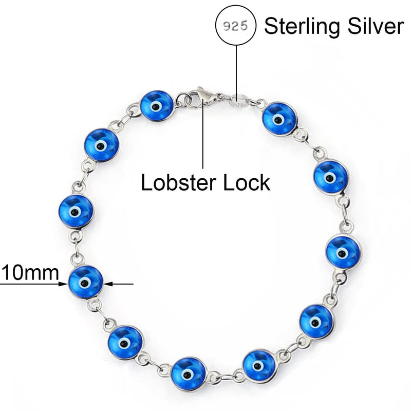 Savlano 925 Sterling Silver Glass Bead Evil Eye Bracelet - 7" inch Evil Eye Bracelet for Women & Girls Comes with Gift Box Blue - BeesActive Australia