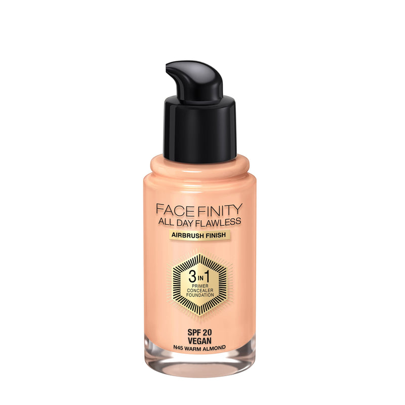 Max Factor Facefinity 3-in-1 All Day Flawless Liquid Foundation, SPF 20 - 45 Warm Almond, 30 ml - BeesActive Australia