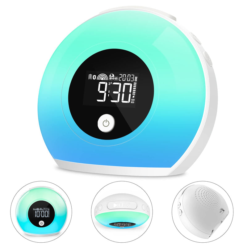 Uplayteck Wake-Up Light Alarm Clocks - Kids Night Light Alarm Clocks with Bluetooth Speaker, 8 Colorful Lights, 4 Brightness Levels, Snooze Function, Bedside Alarm Clock for Adults Kids Teens Bedrooms SG1 - BeesActive Australia