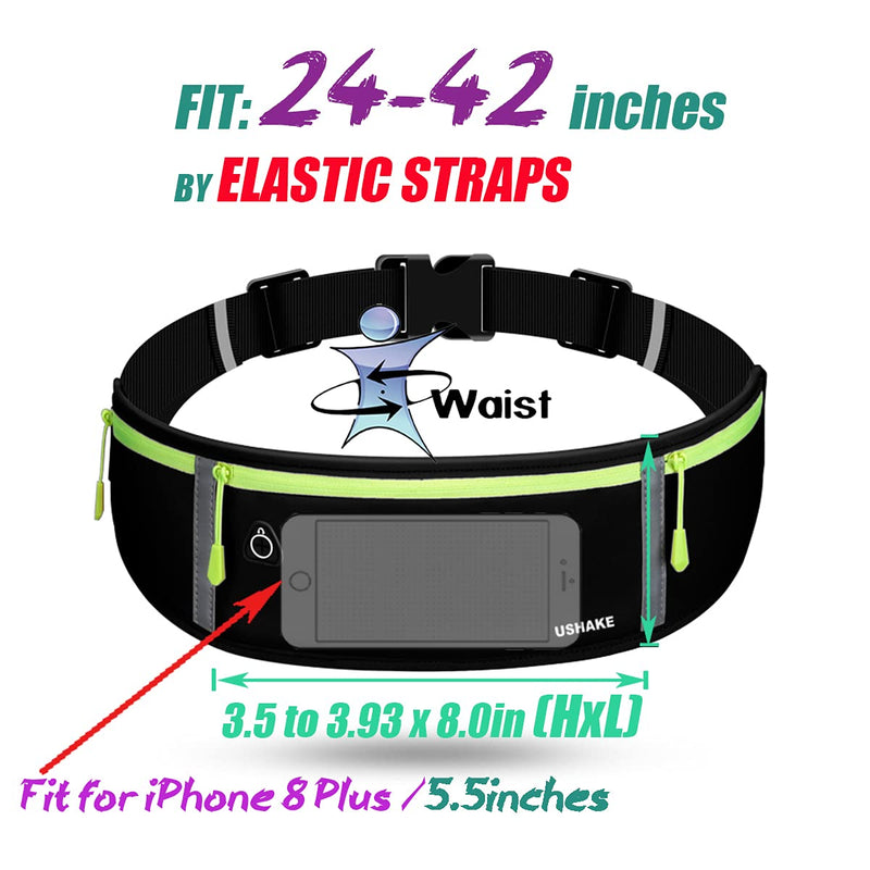 USHAKE Slim Running Belt, Workout Fanny Pack for Men Women,Exercise Waist Pack for Apple iPhone Holder, Runner Belt for Running Walking Cycling Camping Gym black/3 yellow zippers - BeesActive Australia