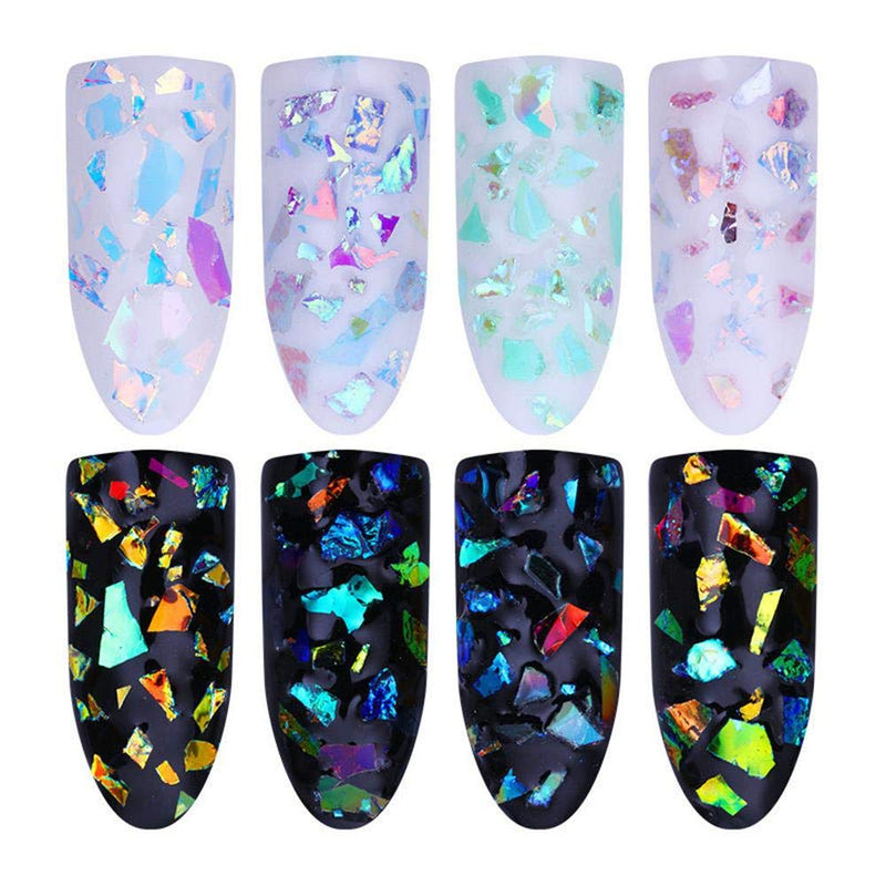 Holographic Mermaid Nail Sequins Chunky Glitter,Fluorescent Glass Paper, Ultra-Thin Iridescent Flakes Glitters Sticker, Face Eyes Body Hair Nail Art Paillette Decor(4 boxs) 4 box Fluorescent Glass Paper - BeesActive Australia