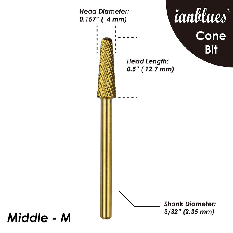 ianblues Cone Bit Carbide Nail Drill for Electric Manicure Drill Machine, Pro-Remove Nail Gels, Acrylic Gels, Dip Powder, or Normal Nail Care (M -Middle, Gold) M -Middle - BeesActive Australia