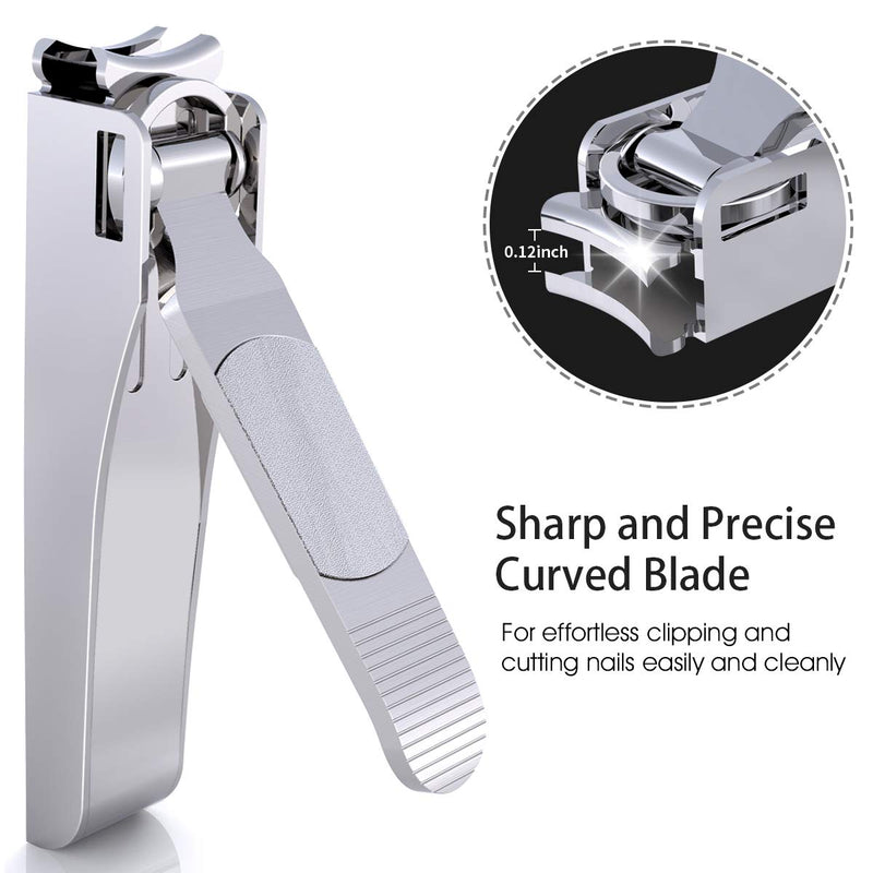 GLAMFIELDS Nail Clipper with Catcher, No Splash Fingernail Toenail Clipper Stainless Steel Nail Cutter Nail Trimmer for Men and Women, Packed with Leather Pouch, Silver - BeesActive Australia