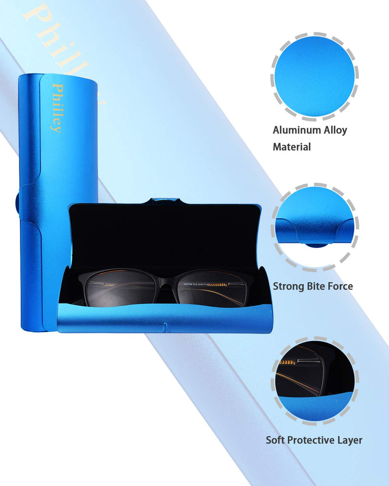 Philley Aluminum Ultra-Light Eyeglass Case Hard Shell Nearsighted Glasses Case for Women & Men Blue - BeesActive Australia
