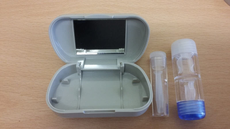 Travel Kit with Case for RGP Hard Contact Lenses | Mirror | Suction Remover | Grey | by Sports World Vision Gray - BeesActive Australia