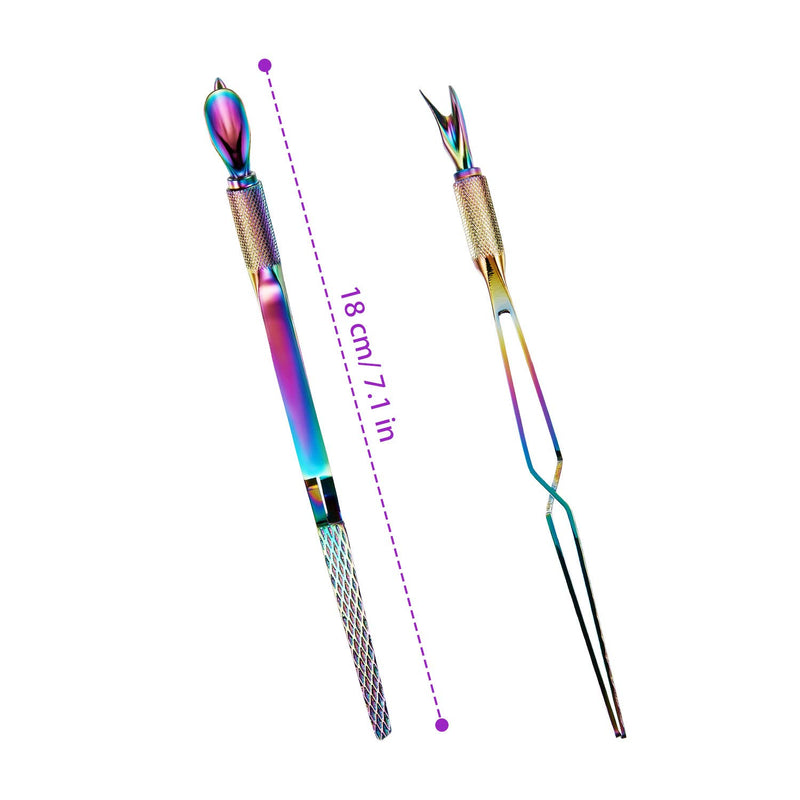 2 Pieces Nail Pinching Tool Cuticle Pusher Stainless Steel Nail Shaping Tweezers Multi-Function Nail Art Pincher for Manicure, Pedicure Rainbow Color - BeesActive Australia