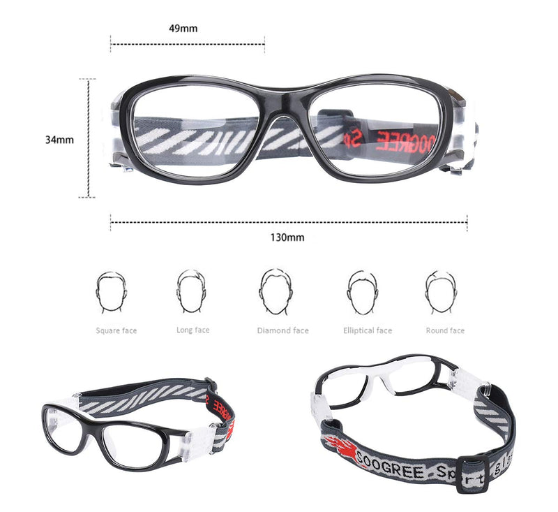 Kids Sports Glasses Basketball Football Safe Training Goggles Anti Fog 7-12 Black Frame Gray Pad - BeesActive Australia