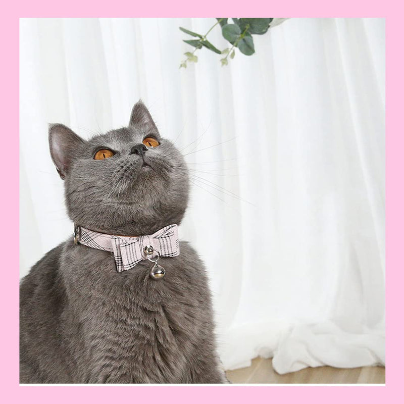 Cat Collars for Girl Cats, Puppy Collar with Cute Bow Tie and Bell, Cute Plaid Patterns, Adjustable Kitten Safety Collars pink - BeesActive Australia