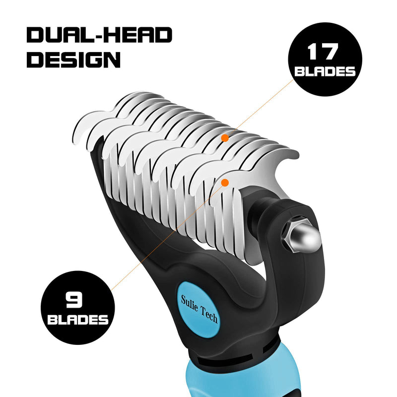 Sulie Tech Pet Grooming Brush, Dematting Undercoat Rake for Dogs and Cats, Double Sided Shedding, to Remove Mats, Knots and Tangles Gently Blue - BeesActive Australia