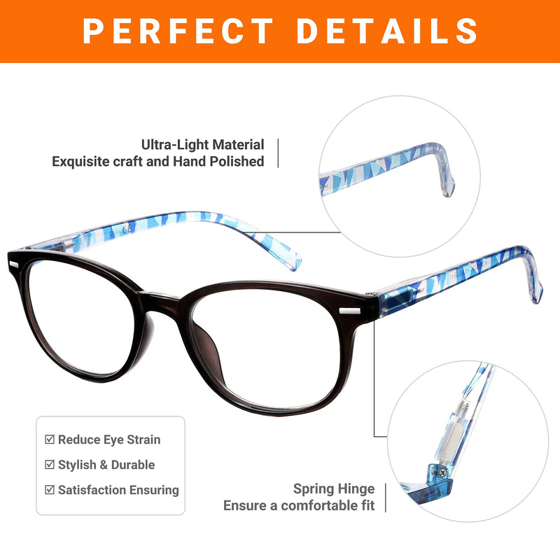 EFE Womens Mens Reading Glasses 5 Pack - Classic Magnifying Glasses with Spring Hinges for One Power Readers(Blue, 1.0) 5 Pack Blue 1.0 x - BeesActive Australia