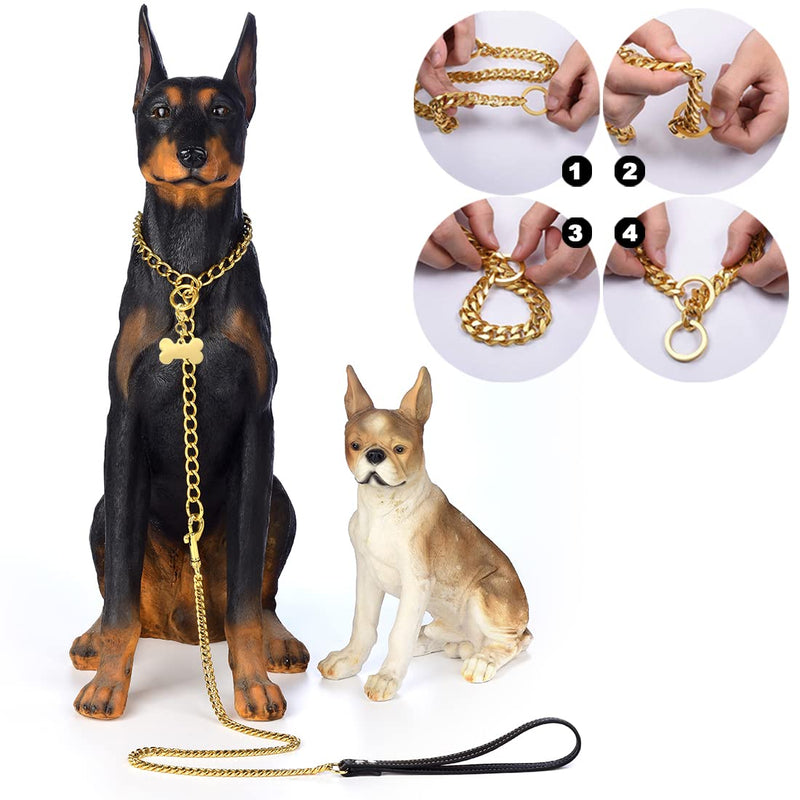 W/W Lifetime Gold Chain Dog Collar Walking Gold Dog Collar with Ring Clasp Hook 15MM 10MM 18K Cuban Link Chain Collar Adjustable Stainless Steel Metal Chain Collar for Small Medium Large Dogs 16" (Neck Fits 10"-14") - BeesActive Australia